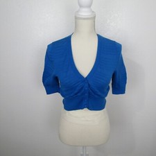 Banana Republic Shirt Top Blouse Cropped Button-Up Scoop Neck Womens S Blue