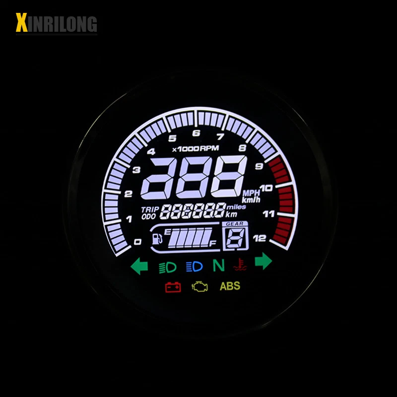 Universal 12V Motorcycle LCD Digital Odometer Speedometer Tachometer Fuel Gauge - Image 2 of 4