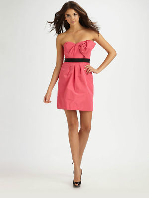 BCBGMaxazria Strapless Belted Fit-N-Flare Dress Pink & Black M 10 | eBay