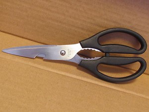 HOBBY & CRAFT SCISSORS BLACK HANDLE ALL STAINLES STEEL BLADES W/ BOTTLE OPENERS