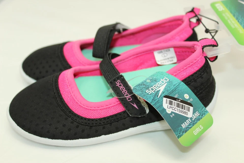 NUEVO CON ETIQUETAS Niñas Mary Jane SPEEDO Junior Talla L 9/10 Negro Rosa Zapatos sin cordones para el agua Foto 3 de 4