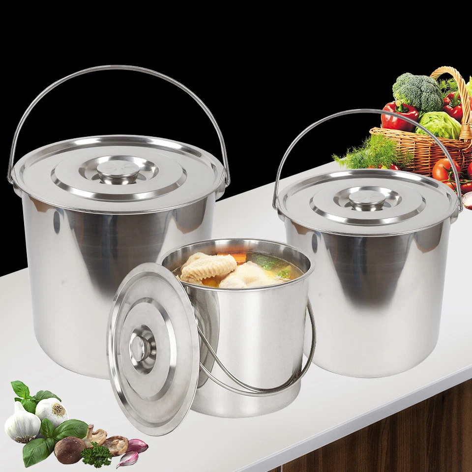 6/12/20 L Eimer Edelstahleimer Kücheneimer Futtereimer Milcheimer Mit Deckel DE - Bild 4 von 4