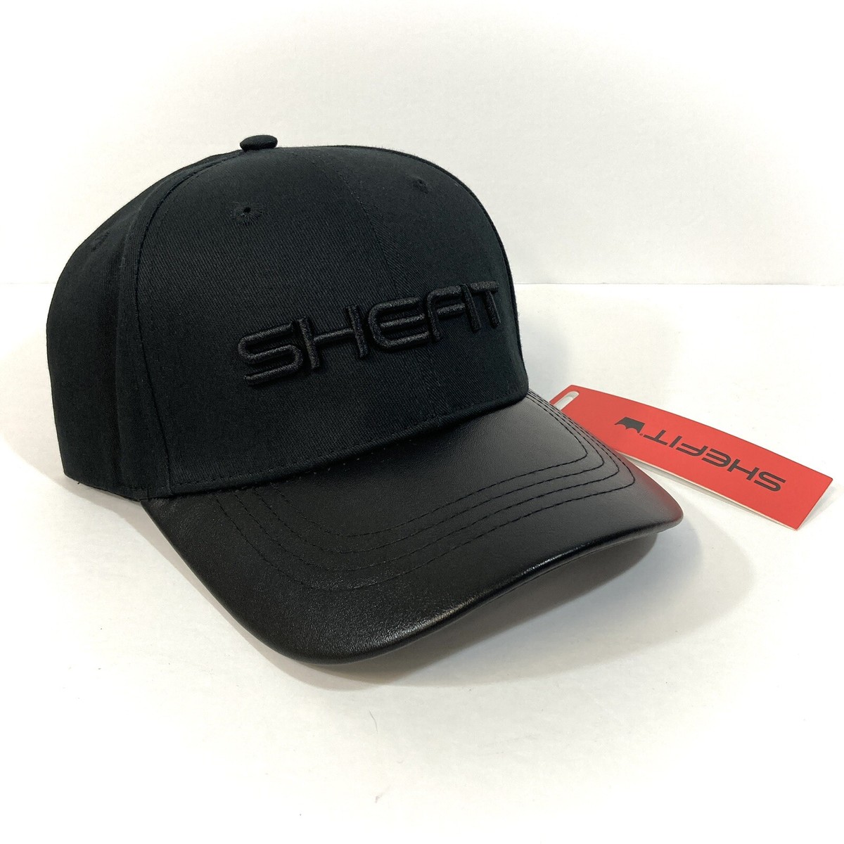 帽子 Curved brim black leather cross hat Women SHEFIT HAT solid black faux-leather brim curved bill