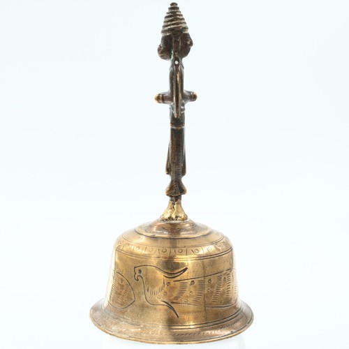 Antique Indian Brass Bell Hindu Hanuman Figure Etched Stylised Bird Decorations - Picture 3 of 19