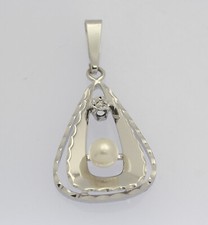 ♦♦ Hals Ketten Anhänger in 14 kt 14k 585 er Weiß Gold mit Perle Brillant Diamant