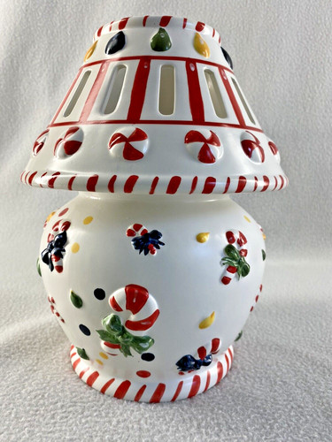 Elements Candy Cane Motif Candle Lamp 9 1/2" Tall Ceramic Christmas Decor