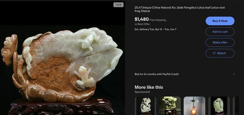 Unique Big China Natural Jade Fengshui Frog With Coins Statue 1660 Grams - Picture 12 of 12