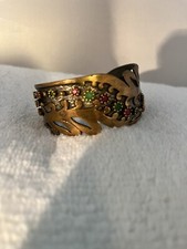 Pierced Sterling Silver Cuff Bracelet With Colorful Stones