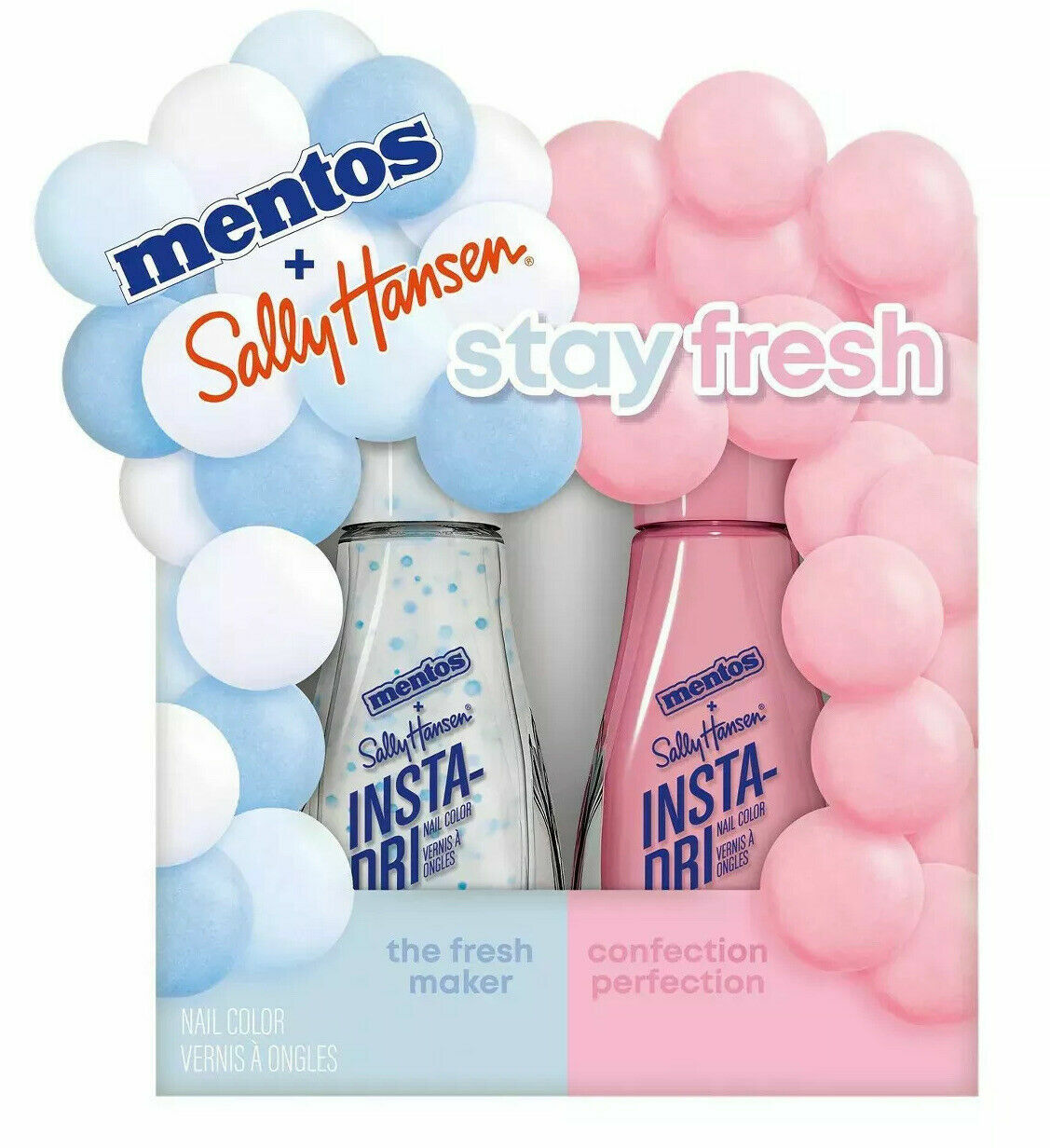NEW Sally Hansen Insta-Dri Mentos Nail Color Duo Pack Stay Fresh 2 pc Full Size