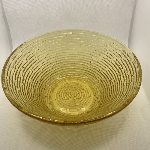 Vintage Anchor Hocking Soreno Glass Bowl Bark Design Amber Yellow 8.5” Salad - Picture 2 of 5