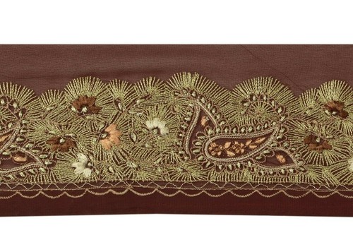 Vintage Sari Border Indian Craft Trim Embroidered Burgundy Sewing Ribbon Lace - Picture 7 of 12