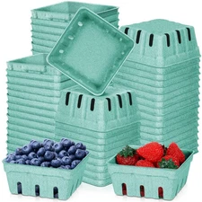 300 Pack Natural Pulp Fiber Berry Basket, Green Molded Berry Basket Produce V...