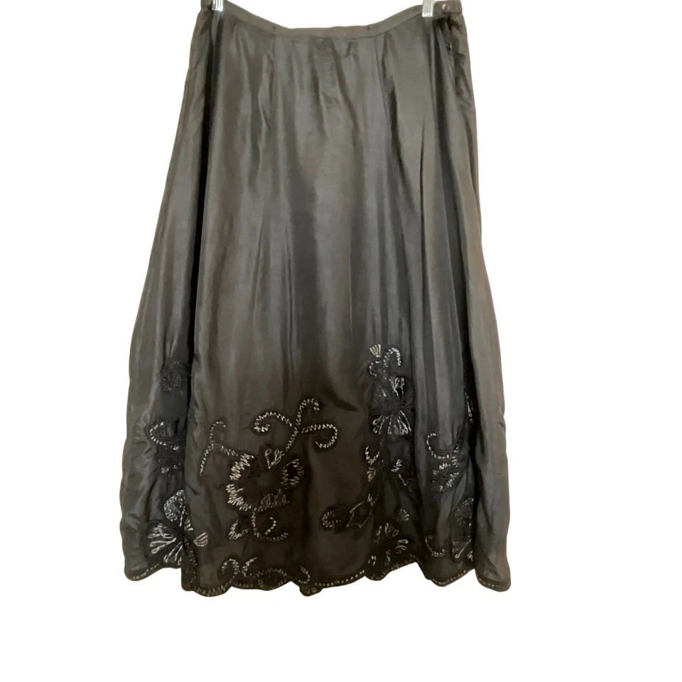 Chico's Silk Vintage 90's Skirt Midi Length Floral Appliqué Black Sz 3 XL US 16 - Image 3 of 4