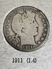 1911 Barber Half Dollar 90% Silver Philadelphia Mint Big US Coin Auctions NR