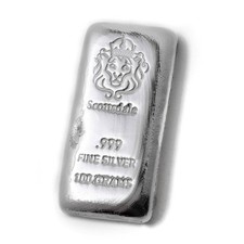100 Gram Cast Silver Bar by Scottsdale Mint .999 Silver Bullion - 100g  #A130 82.11 per troy oz