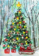 ACEO Original Painting XMAS TREE Landscape Winter Gifts Snow Holiday ATC ART