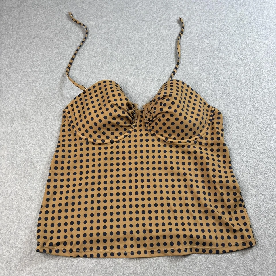 Camisa J Crew Protección contra Erupciones XL Tankini Top 10D Mujer Marrón Azul Marino Lunares Conjunto Natación Foto 3 de 4