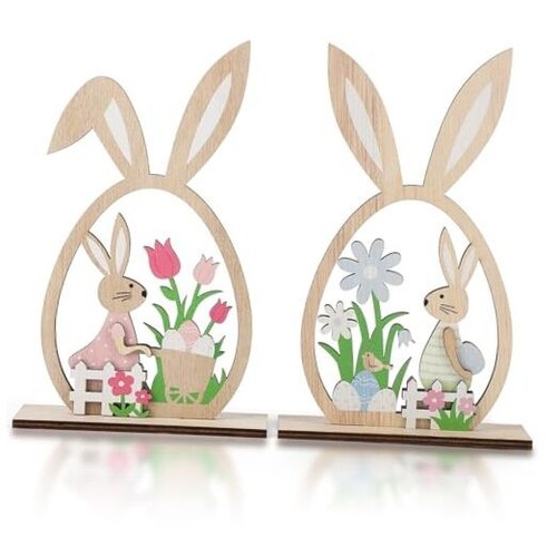 2Pcs Easter Decorations for the Home Wooden Bunny Decor Sign Farmhouse Rustic