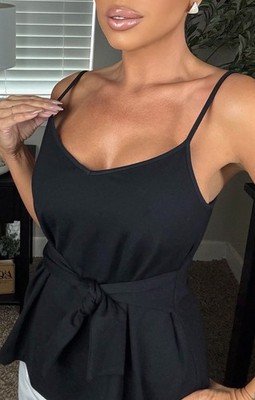 Express Sexy Tie Front Bow Tank Stretch Black Cut Out Neck Soft Top Cami XS