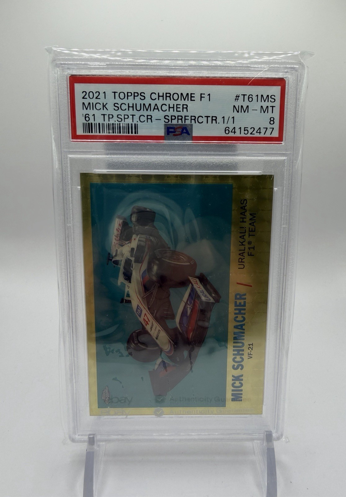2021 Topps Chrome Formula 1 Mick Schumacher Rookie Superfractor 1/1 PSA 8 view 6