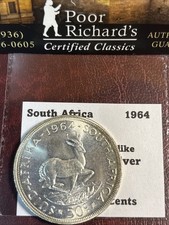 Silver Sale! South Africa 1964 Low mintage 50 Cents .4546 Pure Silver! CF49