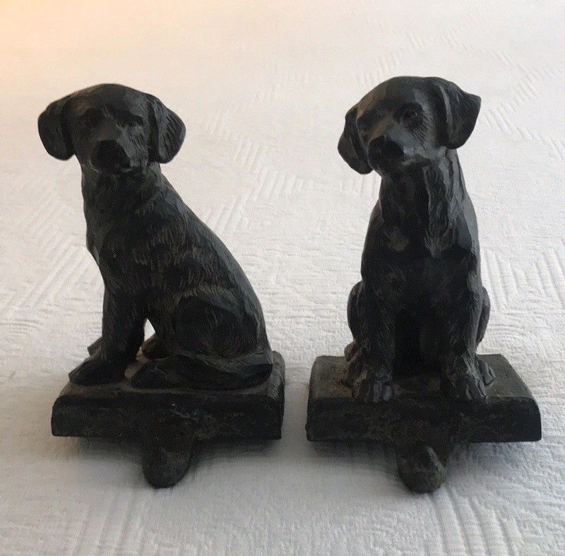 Pair Labrador Retriever Black Lab Christmas Stocking Holders For Mantle