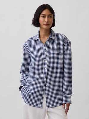#ad GAP 100% Linen Oversized Shirt Save Big $38.55