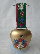 Vintage Western Germany Musical Cow Bell Embroidered Strap Kaleidoscope Ornament