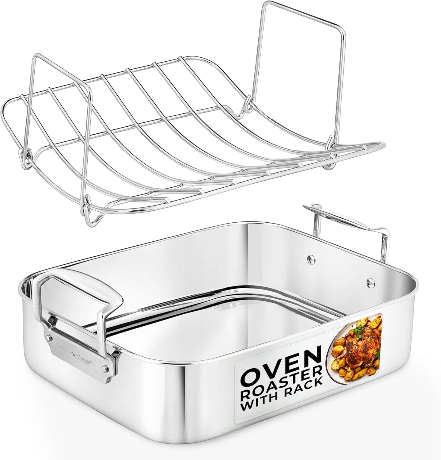 Large Stainless Steel Roasting Pan with Rack - Oven & Dishwasher Safe, Silver
Opens in a new window 