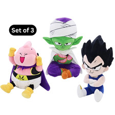 Muñeco de Peluche Dragon Ball Z 9" Vegeta Piccolo MAJIN BUU Juguete Almohada Auténtico Set 3