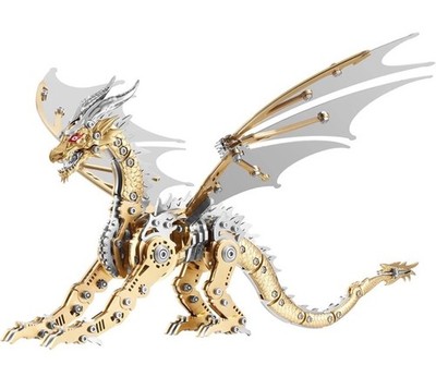 LONGPIN 3D Metal Dragon Puzzle Adult 3D Model Assembly Kit Gold New