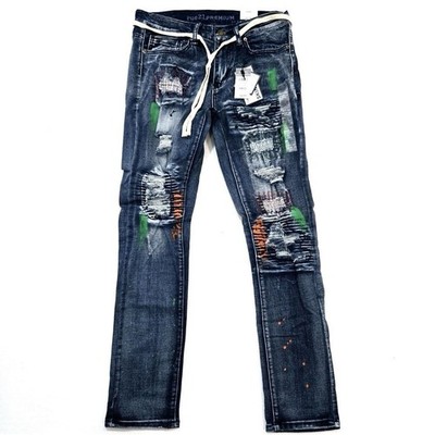 rue21 Premium Men Skinny Jeans Distressed Patched Paint Splatter Denim 28x30