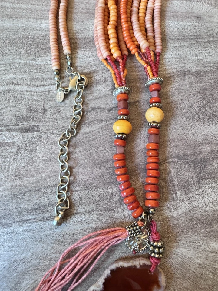 Chicos Orange Agate Pendant Boho Beaded Necklace Statement Chunky Hippie - Image 2 of 4