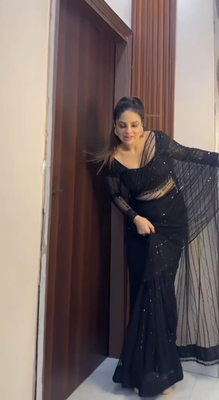 dress design from net saree Stunning Grey Applique Net Designer Bridal Party Wear Saree