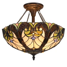 COTOSS Tiffany Style Stained Glass Ceiling Lamp 16' Wide 2-Light Victorian Se...