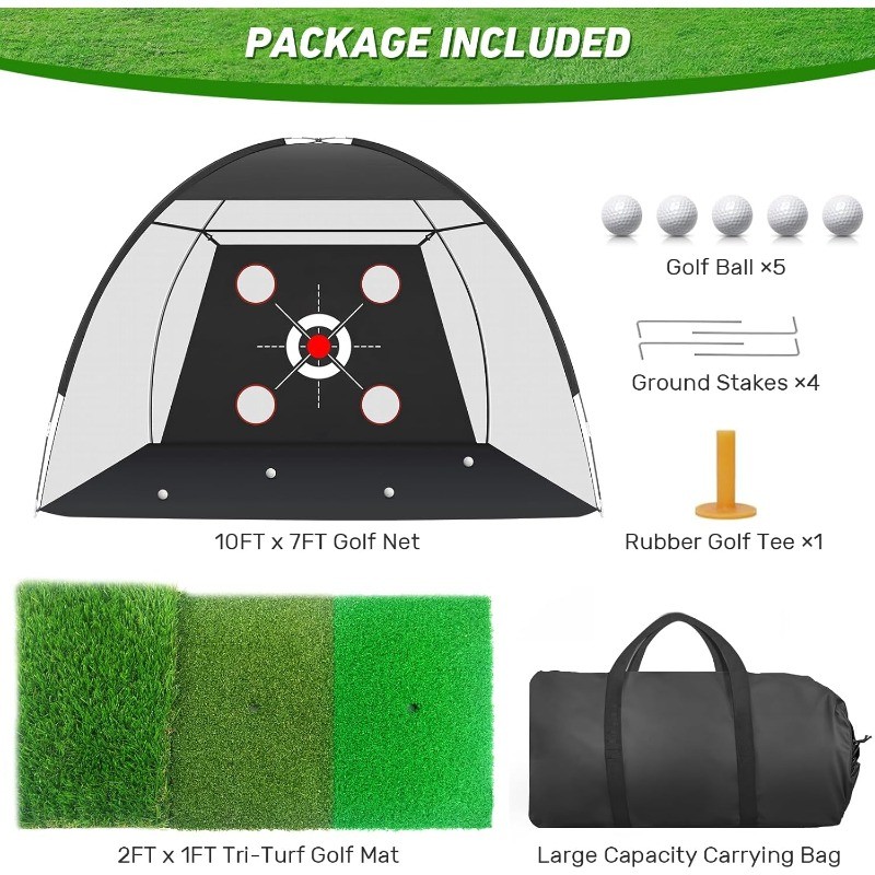 10x7FT with Golf Practice Mat, Hitting Aid Nets for Backyard Driving Chipping 