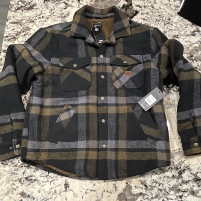 Brixton Men s Plaid Lined Shacket Jacket Relaxed Fit Button Pockets Size M