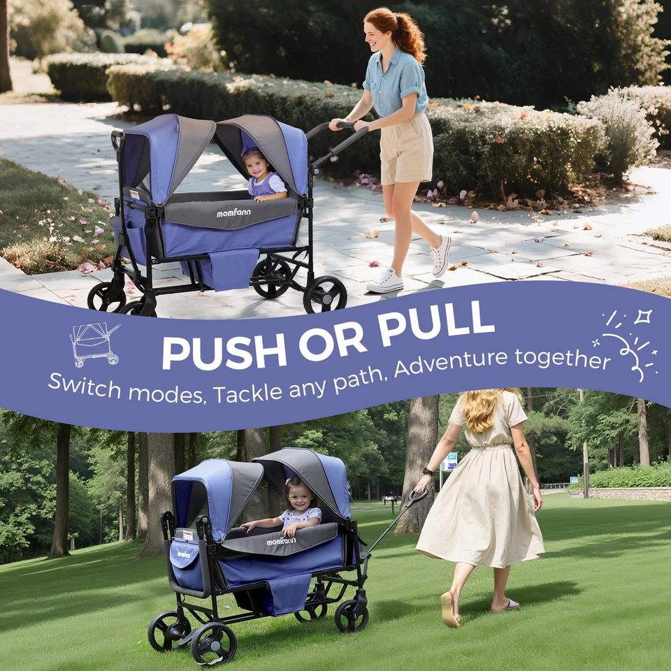 Stroller Wagon for 2 Kids w/Canopy, Adjustable Push/Pull Handle Folding Stroller - Image 3 of 4