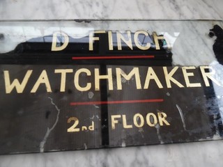 ANTIQUE WATCH MAKERS GLASS SIGN A/F D FINCH