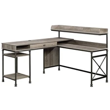 Pemberly Row Wood and Metal L-Shape Computer Desk in Northern Oak