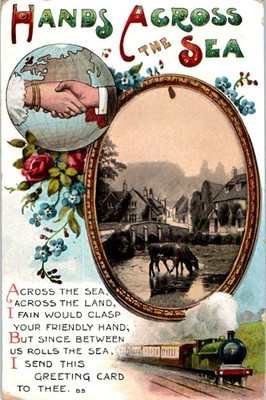 Vintage Victorian Postcard 1910 Hands Across the Sea Greeting Card