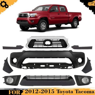 Front Bumper Cover Primed Plastic & Fog Lights Kit For 2012-2015 Toyota Tacoma