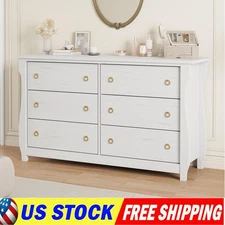 6 Drawers Dresser Wood Storage Chests for Bedroom Living Room Entryway White