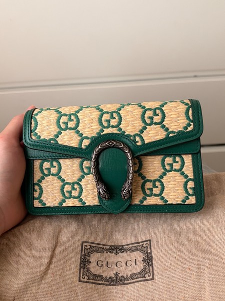 Gucci Dionysus Leather Super Mini Bag in Green Straw Effect