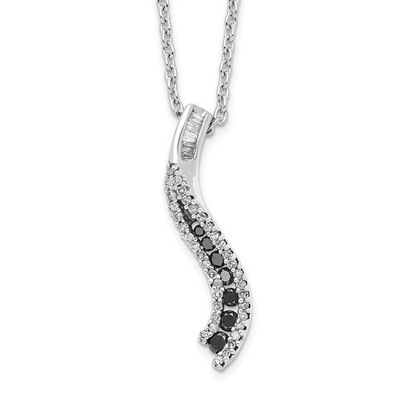 Sterling Silver Rhodium-plated Black and White Diamond 18 inch Necklace 2 inch