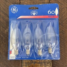 GE Decorative Candelabra Bulbs 60W Clear 4 pack Made in USA NEW Old Fashioned