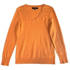 Alex Marie 100 Cashmere Sweater Womens L Orange V-Neck Top Classic Luxury Soft