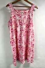 Aria 100 Cotton Nightgown Sz Large Pink Floral Sleeveless Pockets Lace Trim