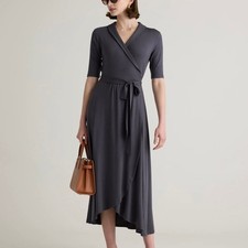 Quince Tencel Jersey Midi Wrap Dress in Carbon Grey Medium