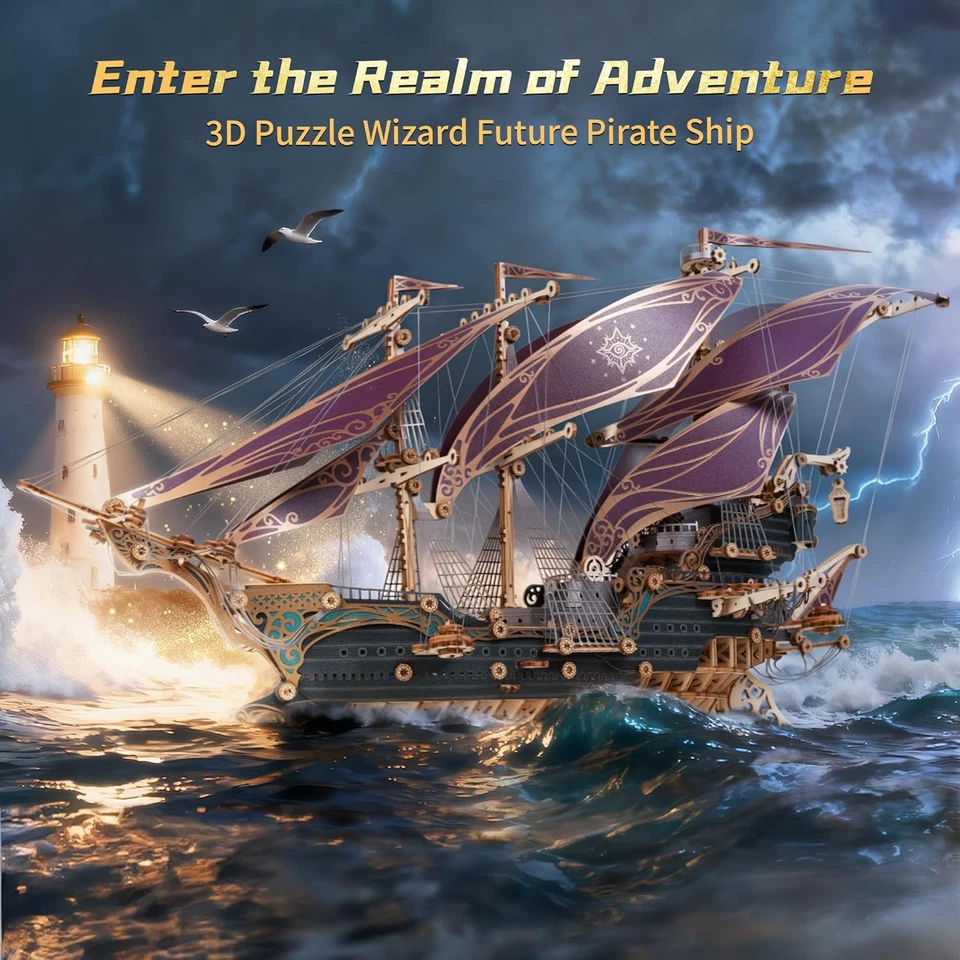 Rompecabezas de madera 3D modelo de barco pirata - kit de construcción de velero, aventura, hogar Foto 2 de 4